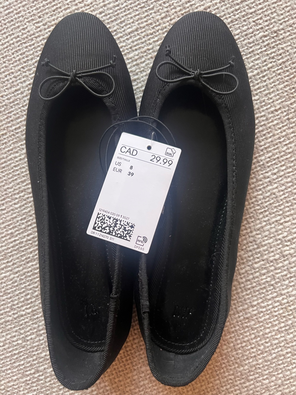NWT H&M Black Ballet Flats Bow Detail Size 8 / 39